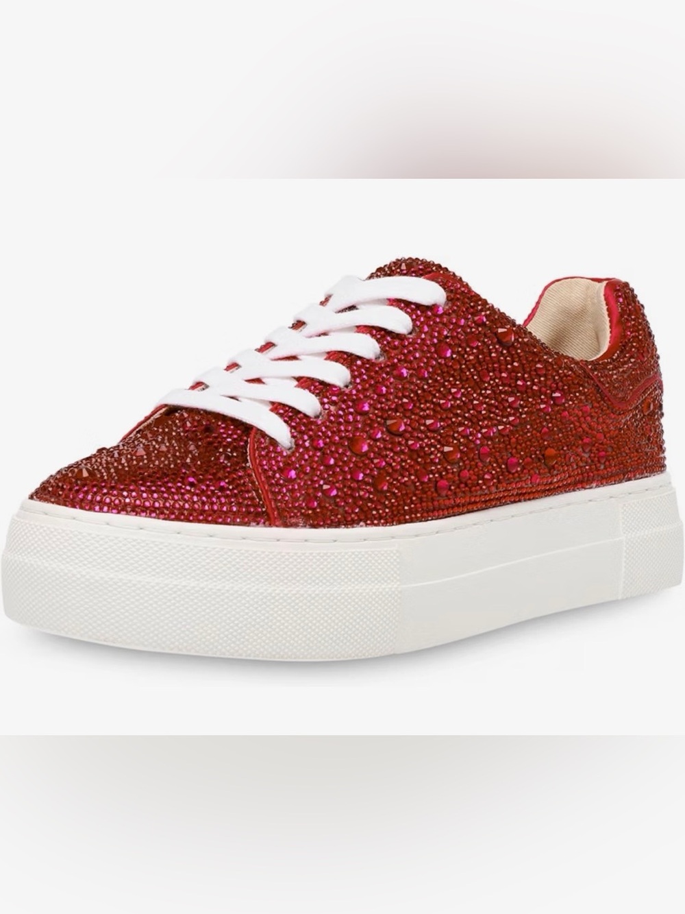 Betsey Johnson Red Crystal Platform Sneaker with White Sole